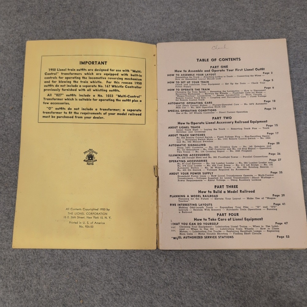 1950‎ Lionel Trains Instructions for Assembling and Operating Manual No 926-50 - Picture 3 of 5